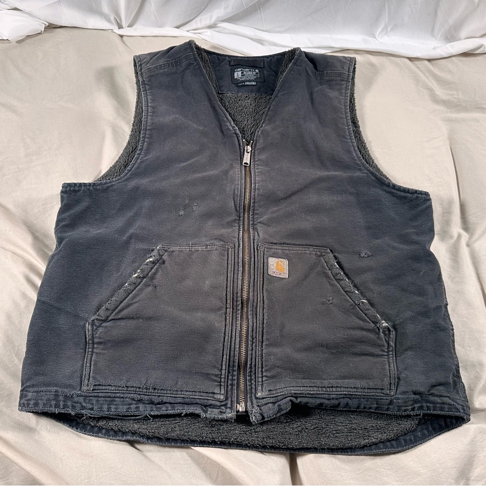 Carhartt Faded Black Vintage Vest Y2K Sherpa Lined 104394-BLK Retro Large Tall